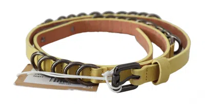 John Galliano Yellow Leather Luxury Slim Buckle Fancy Women's Belt In Brown
