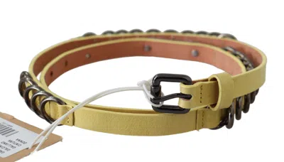 John Galliano Yellow Leather Luxury Slim Buckle Fancy Women's Belt In Brown