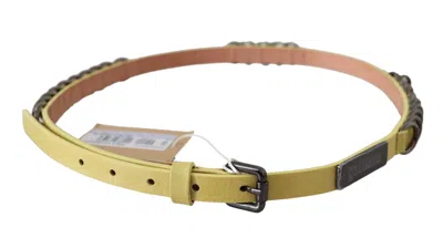 John Galliano Yellow Leather Luxury Slim Buckle Fancy Women's Belt In Brown