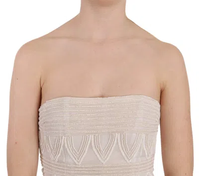 John Richmond Beige Beaded Silk Short Mini Gown  Women's Dress In Sand