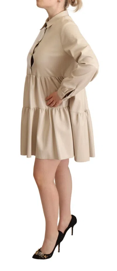 Pre-owned Jucca Leather Beige Long Sleeves Collared A-line Mini  Women's Dress () In Sand