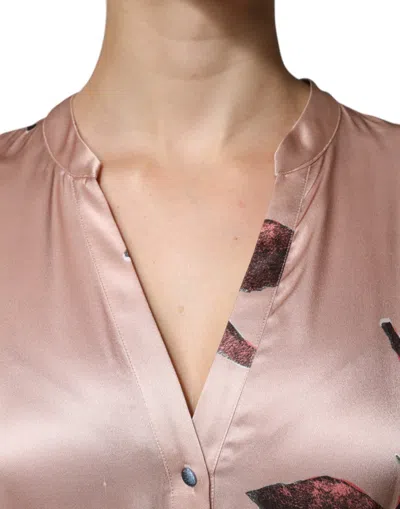 Pre-owned L'autre Chose Pink Satin Floral Long Sleeves A-line Midi Women's Dress ()