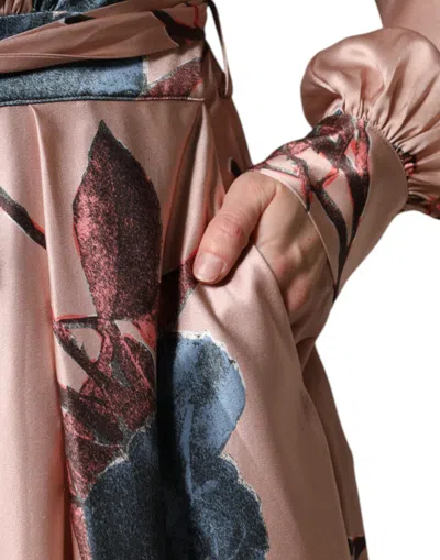 Pre-owned L'autre Chose Pink Satin Floral Long Sleeves A-line Midi Women's Dress ()