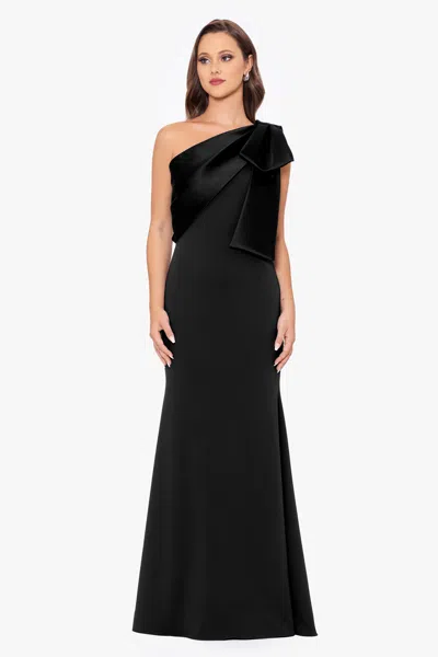 Betsy & Adam Women's Bow-trimmed One-shoulder Gown In Green