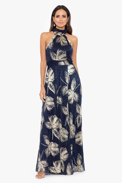 Betsy & Adam Womens Halter Polyester Evening Dress In Navy God