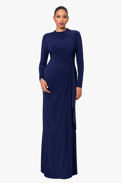 Betsy & Adam Ruffle Long Sleeve Sheath Gown In Forest