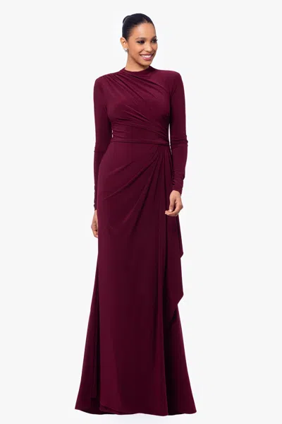 Betsy & Adam Ruffle Long Sleeve Sheath Gown In Forest