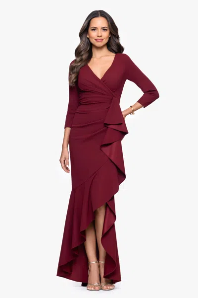 Betsy & Adam Women's Long Cascading Ruffle Gown In Burgundy