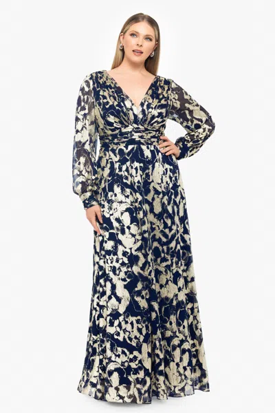 Betsy & Adam Petites Womens Metallic Polyester Evening Dress In Blue