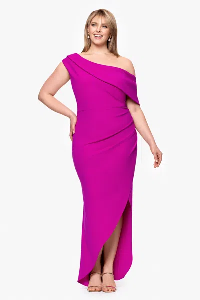 Betsy & Adam Plus Size Asymmetric High-low Gown In Pink