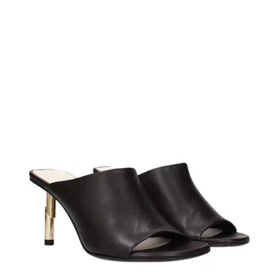 Lanvin Golden Heel Leather Mules With Open Toe In Black