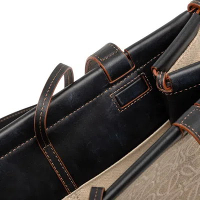 Pre-owned Loewe Beige Black Canvas Leather Shoulder Bag Tote Bag () In Multi