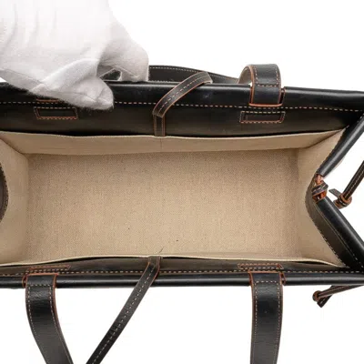 Pre-owned Loewe Beige Black Canvas Leather Shoulder Bag Tote Bag () In Multi