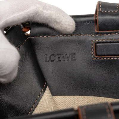 Pre-owned Loewe Beige Black Canvas Leather Shoulder Bag Tote Bag () In Multi