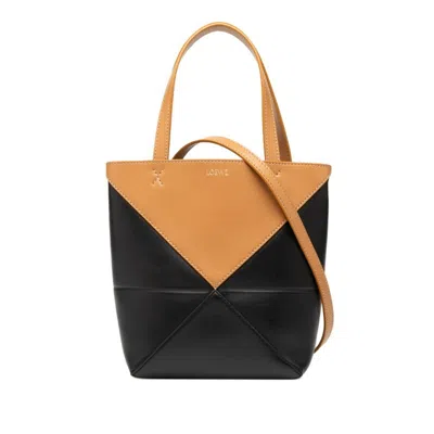 Pre-owned Loewe Beige Black Leather Shoulder Bag Tote Bag () In Multi
