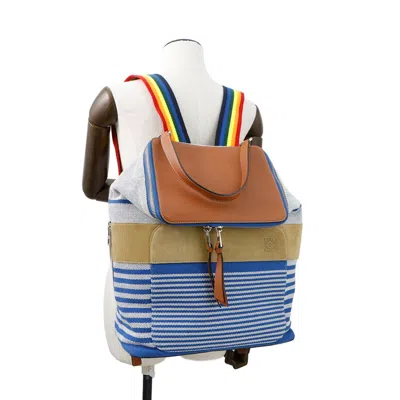 Pre-owned Loewe Blue Brown White Canvas Leather Backpack ()