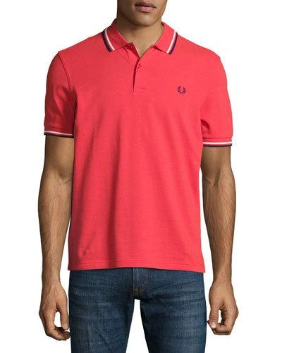 Fred Perry Contrast-tipped Pique Polo Shirt, Blue/white In Black