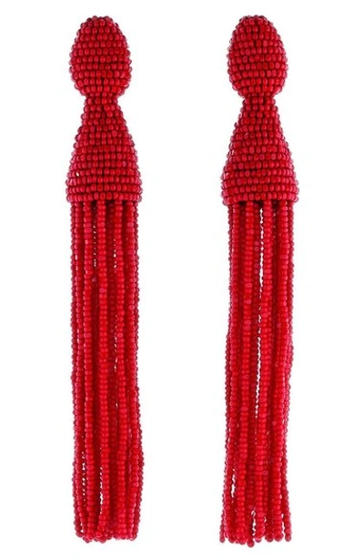 Shop Oscar De La Renta Long Beaded Tassel Drop Earrings In Currant