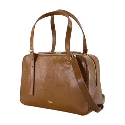 Apc Virginie Brown Shoulder Bag With Removable Shoulder Strap And Front Logo In Leather Woman
