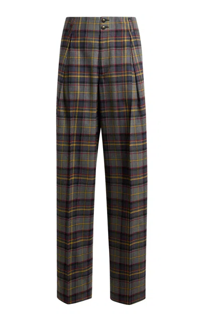 Etro Grey Check-pattern Stretch Wool Trousers In Multi