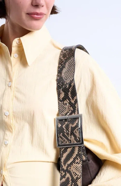 Topshop Scarlett Suede & Snake Embossed Leather Should Bag In Brown