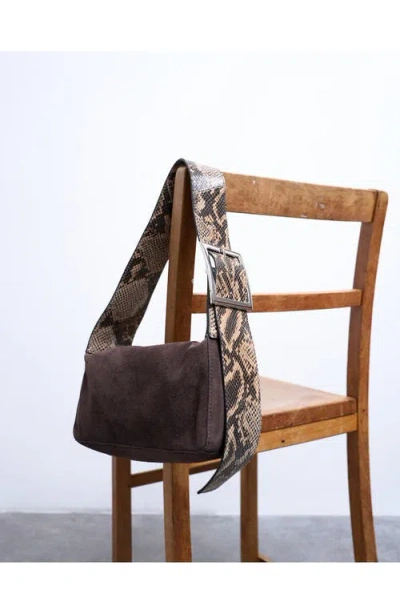 Topshop Scarlett Suede & Snake Embossed Leather Should Bag In Brown