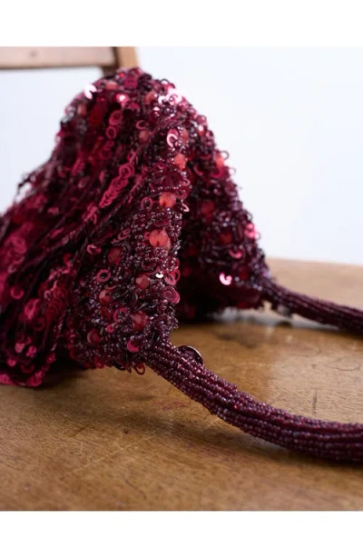 Topshop Giana Sequin Tassel Top Handle Bag In Burgundy