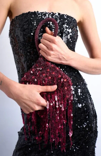 Topshop Giana Sequin Tassel Top Handle Bag In Burgundy