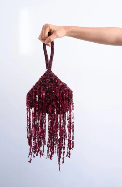 Topshop Giana Sequin Tassel Top Handle Bag In Burgundy