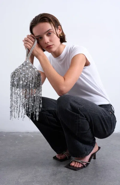 Topshop Sequin Tassel Top Handle Bag In Silver