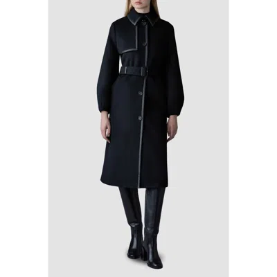 Mackage Zeva Belted Balloon Sleeve Wool Blend Trench Coat In Multi