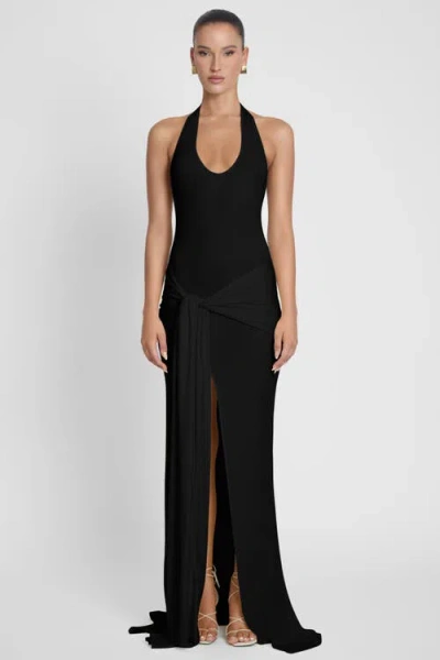 Leau Heaven Halter Jersey Knot Maxi Dress In Black