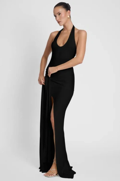 Leau Heaven Halter Jersey Knot Maxi Dress In Black