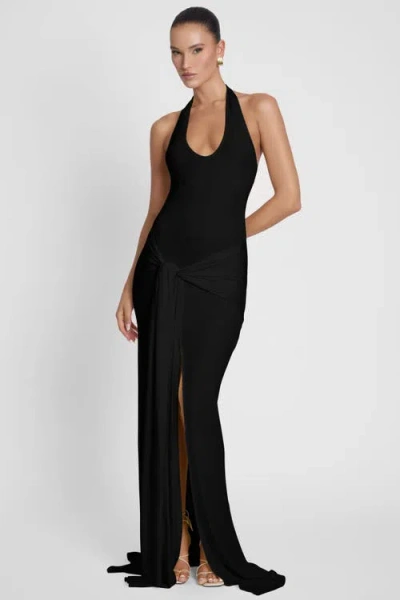 Leau Heaven Halter Jersey Knot Maxi Dress In Black