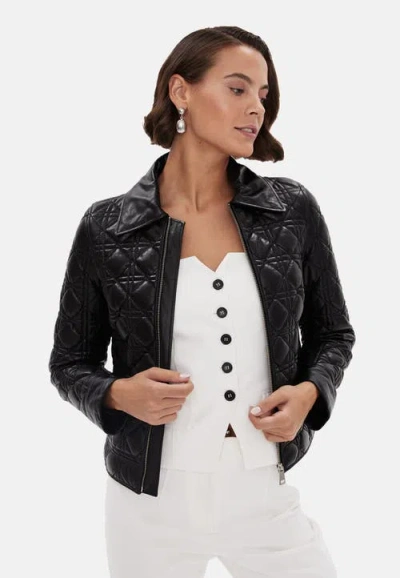 Furniq Uk Chloe Quilted Leather Jacket In Black