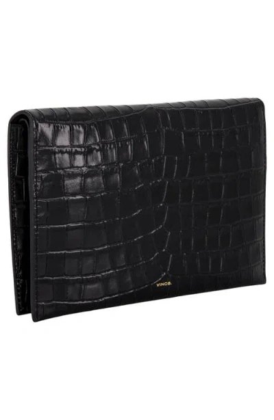Vince Croc Embossed Leather Clutch In Black