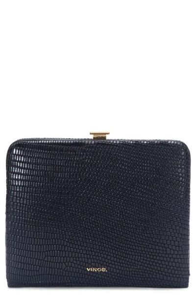 Vince Lizard Embossed Leather Frame Wallet In Black
