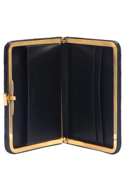 Vince Lizard Embossed Leather Frame Wallet In Black