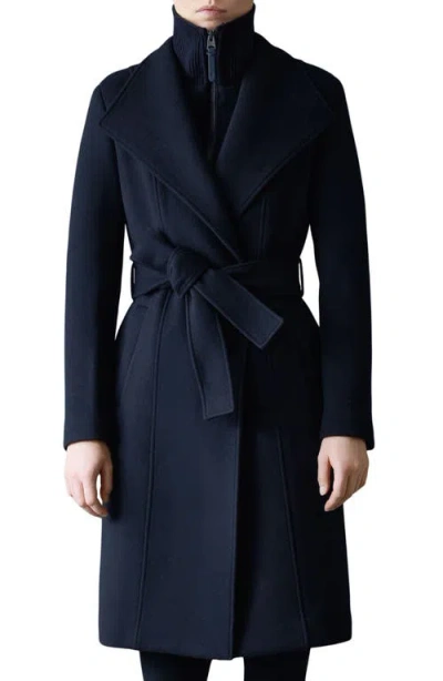 Mackage Norita Belted Double Face Wool Coat With Wool Blend Bib In Black