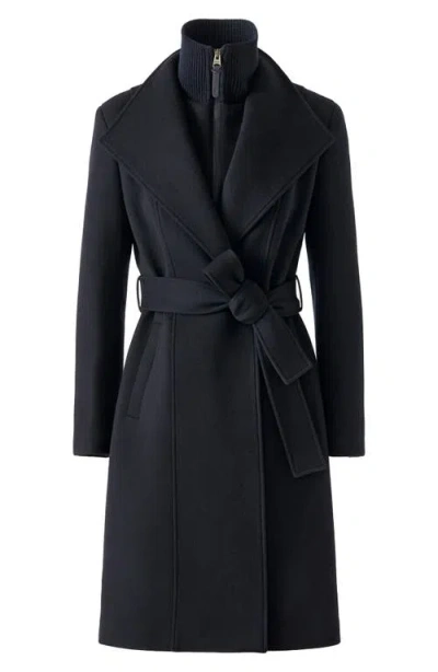 Mackage Norita Belted Double Face Wool Coat With Wool Blend Bib In Black