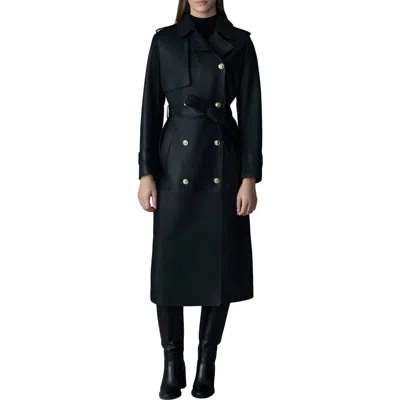 Mackage Gael-v Double Breasted Lambskin Leather Trench Coat In Black