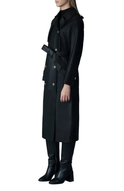 Mackage Gael-v Double Breasted Lambskin Leather Trench Coat In Black