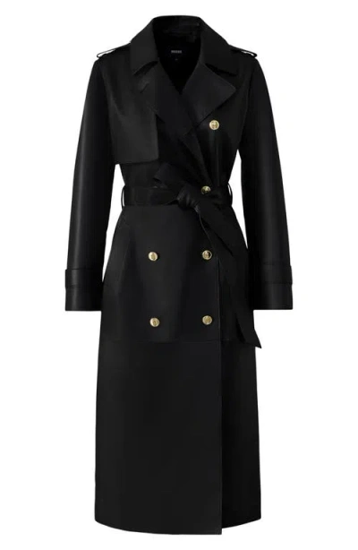Mackage Gael-v Double Breasted Lambskin Leather Trench Coat In Black