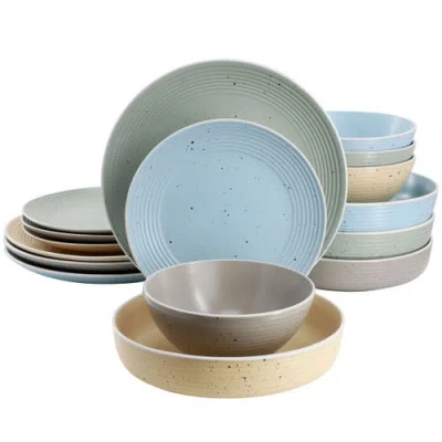 Elama Emilia 16 Piece Assorted Double Bowl Stoneware Dinnerware Set In Multi