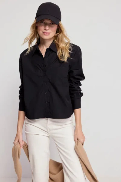 The Shirt By Rochelle Behrens The Long Sleeve Boxy Crop Shirt In Black