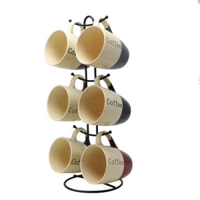 Elama Coffee House 6-piece 12 Oz. Mug Set With Stand In Multi