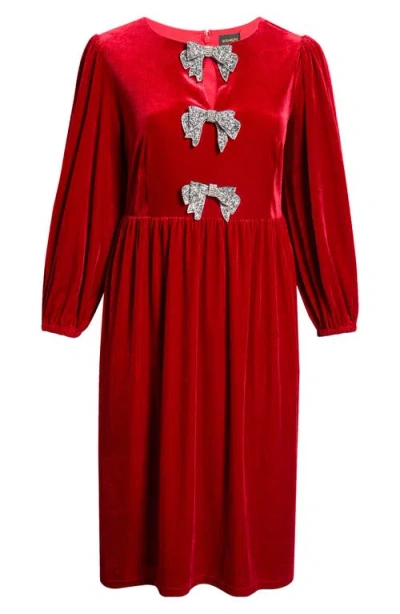 Sugarlips Jena Glow Bow Long Sleeve Velvet Midi Dress In Multi