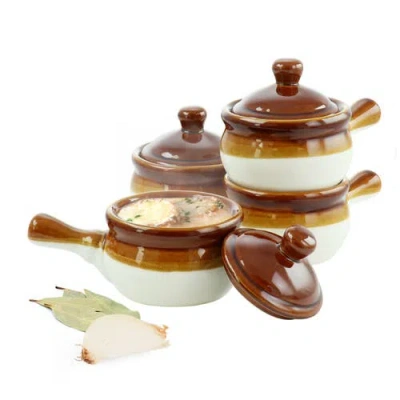 Elama 4 Piece Long Handle 15 Ounce French Onion Soup Bowl With Lid In Multi
