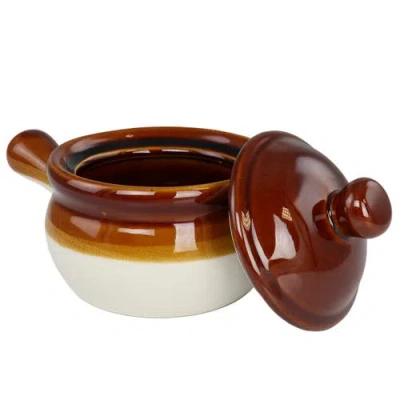 Elama 4 Piece Long Handle 15 Ounce French Onion Soup Bowl With Lid In Multi