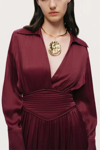 Nocturne Plunging V-neck Collared Midi Dress In Animal Print